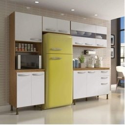 Cozinha Compacta 4 Peças Balcão com Tampo 3 Portas de Vidro Lara Espresso Móveis - 1