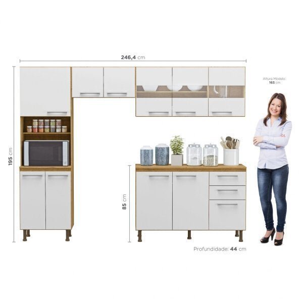 Cozinha Compacta 4 Peças Balcão com Tampo 3 Portas de Vidro Lara Espresso Móveis - imagem destaque 3