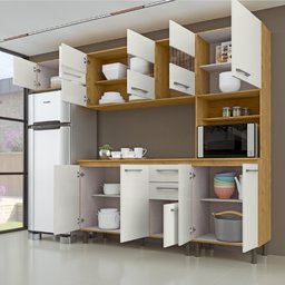 Cozinha Compacta 4 Peças Balcão com Tampo 3 Portas de Vidro Lara Espresso Móveis - 6