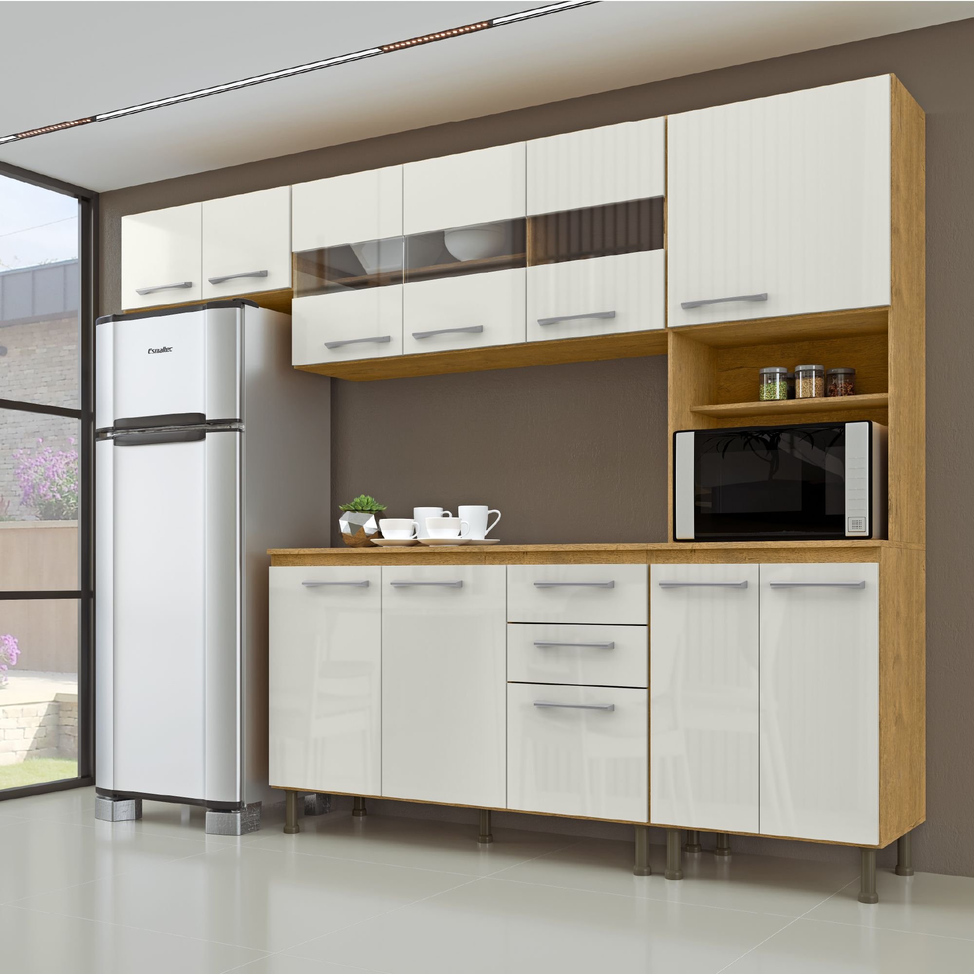 Cozinha Compacta 4 Peças Balcão com Tampo 3 Portas de Vidro Lara Yescasa é boa?