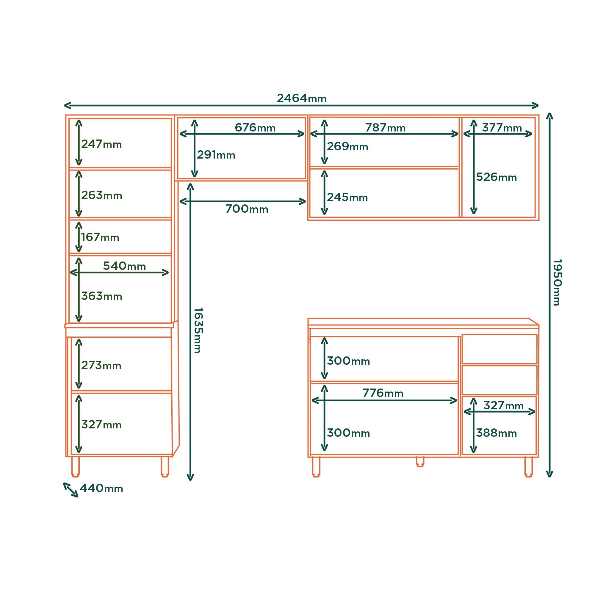 Cozinha Compacta 4 Peças Balcão com Tampo 3 Portas de Vidro Lara Espresso Móveis - 5