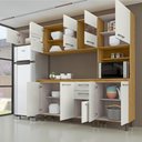 Ver imagem 6 de Cozinha Compacta 4 Peças Balcão com Tampo 3 Portas de Vidro Lara Yescasa Marrom/Sinai/Branco
