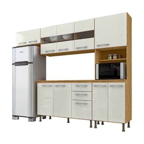 Cozinha Compacta 4 Peças Balcão com Tampo 3 Portas de Vidro Lara Yescasa