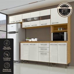 Cozinha Compacta 4 Peças Balcão com Tampo 3 Portas de Vidro Lara Yescasa - 14