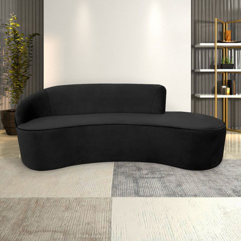 Sofá Decorativo 3 Lugares 210cm Abby Encosto Esquerdo Curvo Veludo Preto G15 - Gran Belo