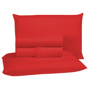 Kit Lençol Casal 4 Peças 400 Fios Toque Aveludado com Elástico Fronhas e Virol:vermelho