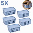 Ver imagem 1 de Kit 5 Cesto com Tampa Azul Organizador Caixa Empilhavel Infantil Multiuso Quarto Armario Gaveta Alim