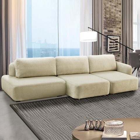Sofá Decorativo Santiago 6 Lugares 402cm Sala de Estar Retrátil Modulado Bouclê Off White G89 - Gran