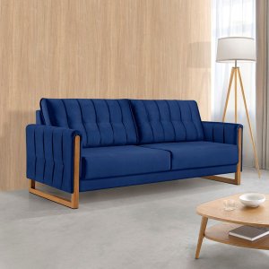 Sofá Lottus C/ Almofada Confortáveis 240cm Resistente Veludo:azul