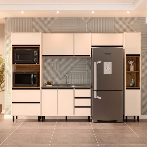 Armário de Cozinha Modulada Completa 5 Peças 306,8cm sem Tampo 250031 Koya Politorno Móveis
