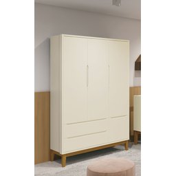 Guarda-Roupa Retrô 3 Portas Classic New Areia Fosco com Madeira - Reller - 2