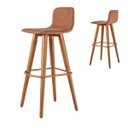 Ver imagem 2 de Banqueta Alta Línea Aço Cobre Pés de Madeira Assento Linho - Terracota