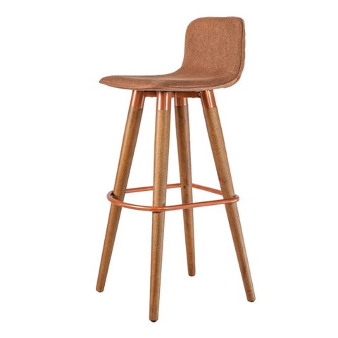 Banqueta Alta Línea Aço Cobre Pés de Madeira Assento Linho - Terracota