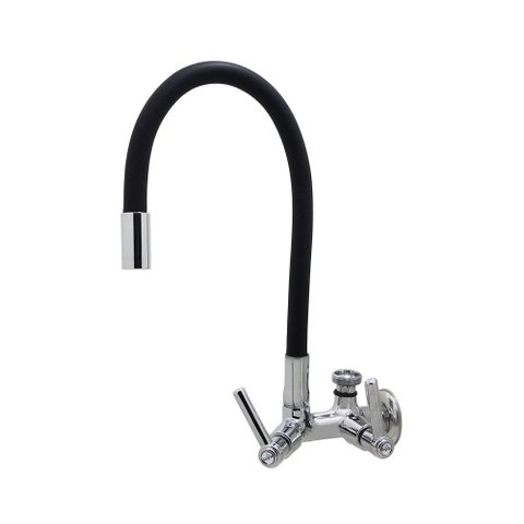 Torneira Pia Cozinha Tanque Mesa Parede Duas Saídas Mangueira Tubo Flexível Preto Metal Luxo