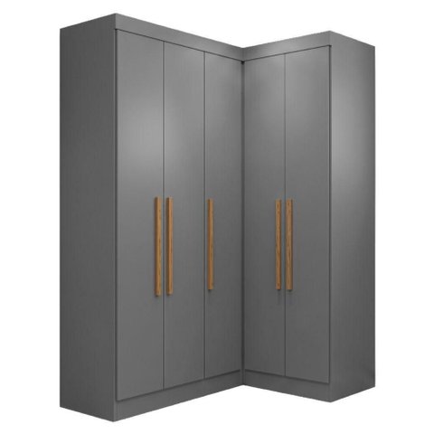 Guarda Roupa de Canto Modulado Madrid 5 Portas MDP Cinza Maxel Móveis