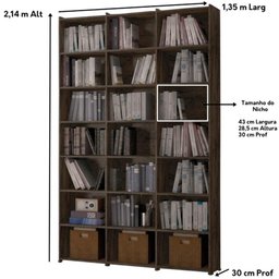 Estante Livreiro Multiuso Escritório 18 Nichos Montenegro - Castanho - 2