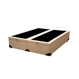 Cama Box Baú Queen Bipartido Blindado Sintético Bege Com Pistão A Gás - 1