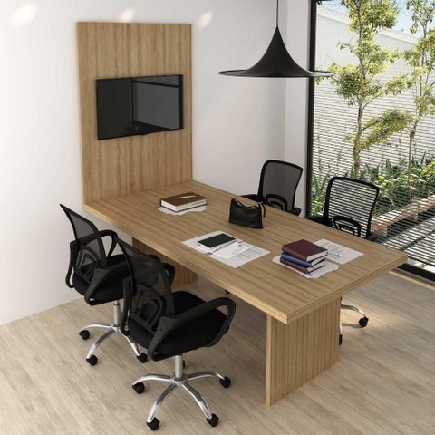 Mesa Reunião 220cm X 100cm e Painel para Tv até 37 Polegadas Cor:amêndoa