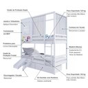 Ver imagem 5 de Beliche Casinha Reta com 02 Gavetas Grade Removível Escorregador e Cortina Madeira Maciça Branco