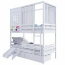 Ver imagem 3 de Beliche Casinha Reta com 02 Gavetas Grade Removível Escorregador e Cortina Madeira Maciça Branco