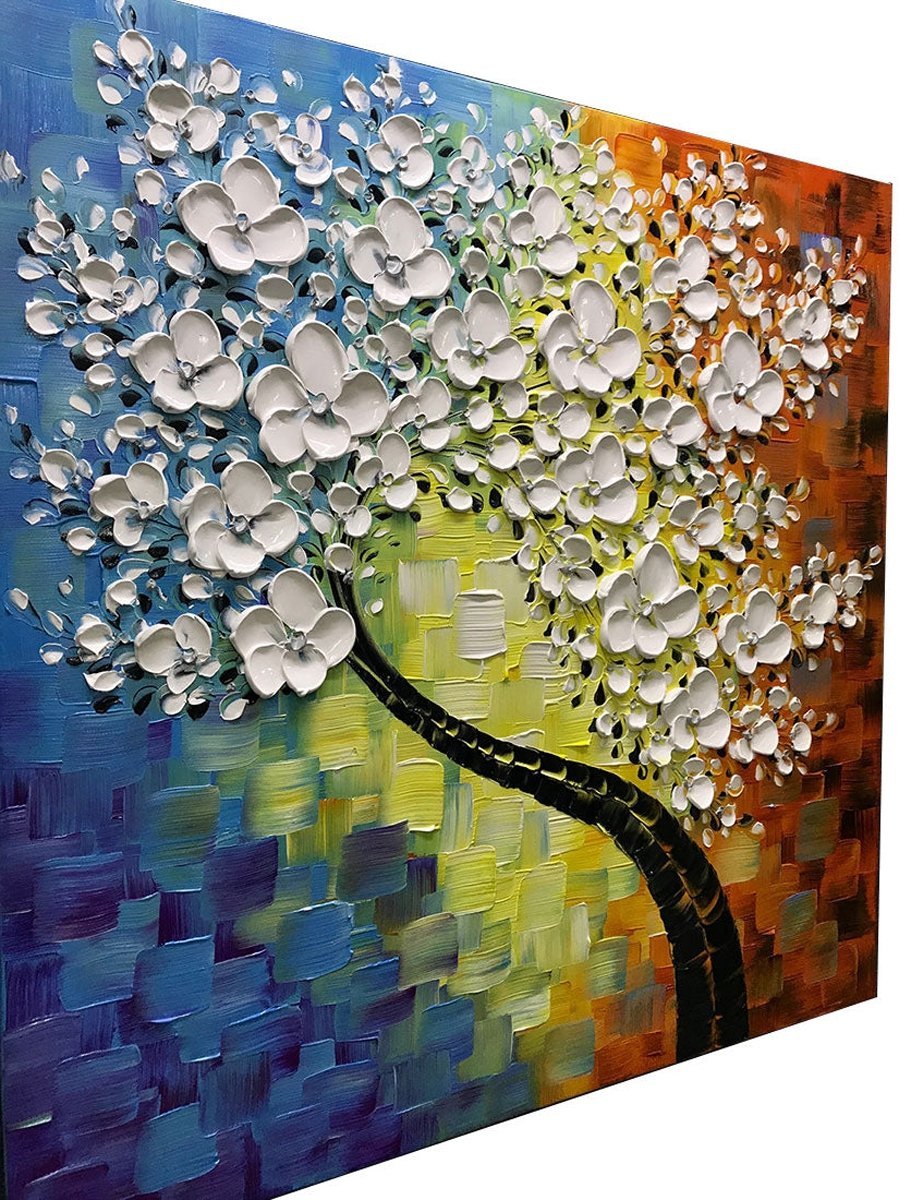 Quadro Pintura Tela claramente textura pétalas branco 5437: 80cm (A) x 80cm (L) - 4