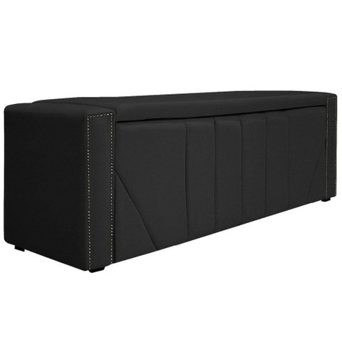 Calçadeira Baú Solteiro 90 Cm Para Cama Box Corano Preto