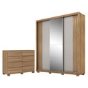 Ver imagem 1 de Guarda Roupa Casal Moema Amêndola Nude Flex com Espelho e Pés e Cômoda Sintra com Pés Amêndola Touch