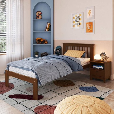 Cama de Solteiro de Madeira Maciça para Colchão 88x188cm Multimóveis Cr35274