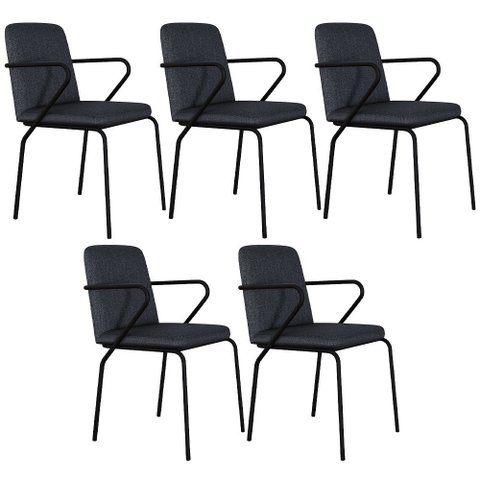Kit 05 Cadeiras Estofada para Sala de Jantar com Braço Loft Preto C01 Linho Grafite - Lyam Decor