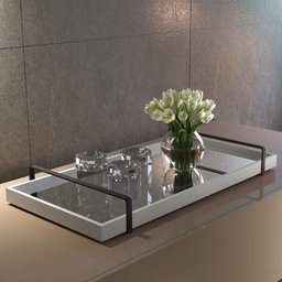 Bandeja Decorativa Espelhada Alça Preta Larflex Off White - 1
