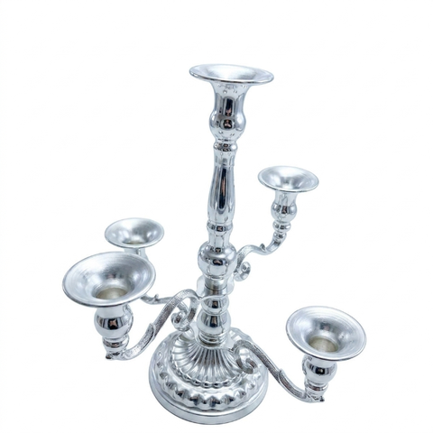 Candelabro em Metal 5 Bracos Prata 32 x 30 cm Castiçal Vela