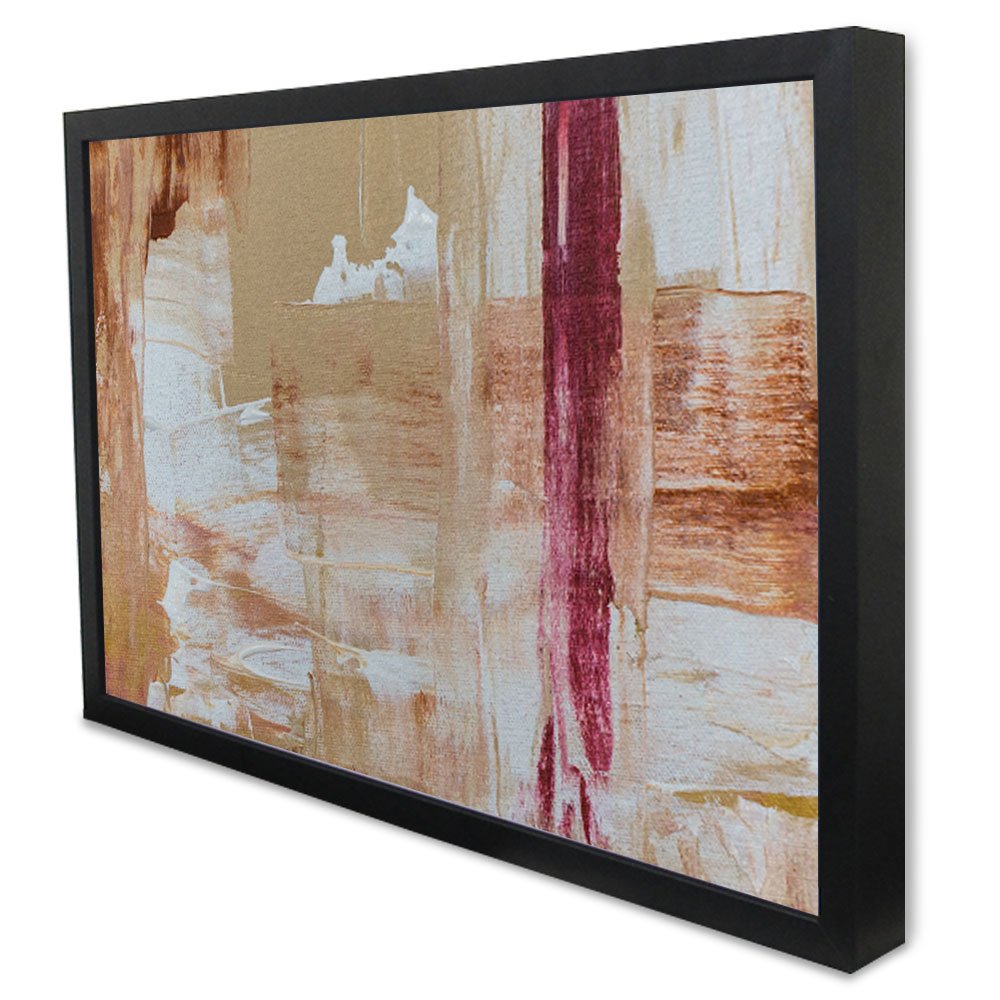 Quadro Decorativo Abstrato Pincelada Moderna em Moldura Caixa Tacolado Moldura Trad 1cm Madeira Escu - 3