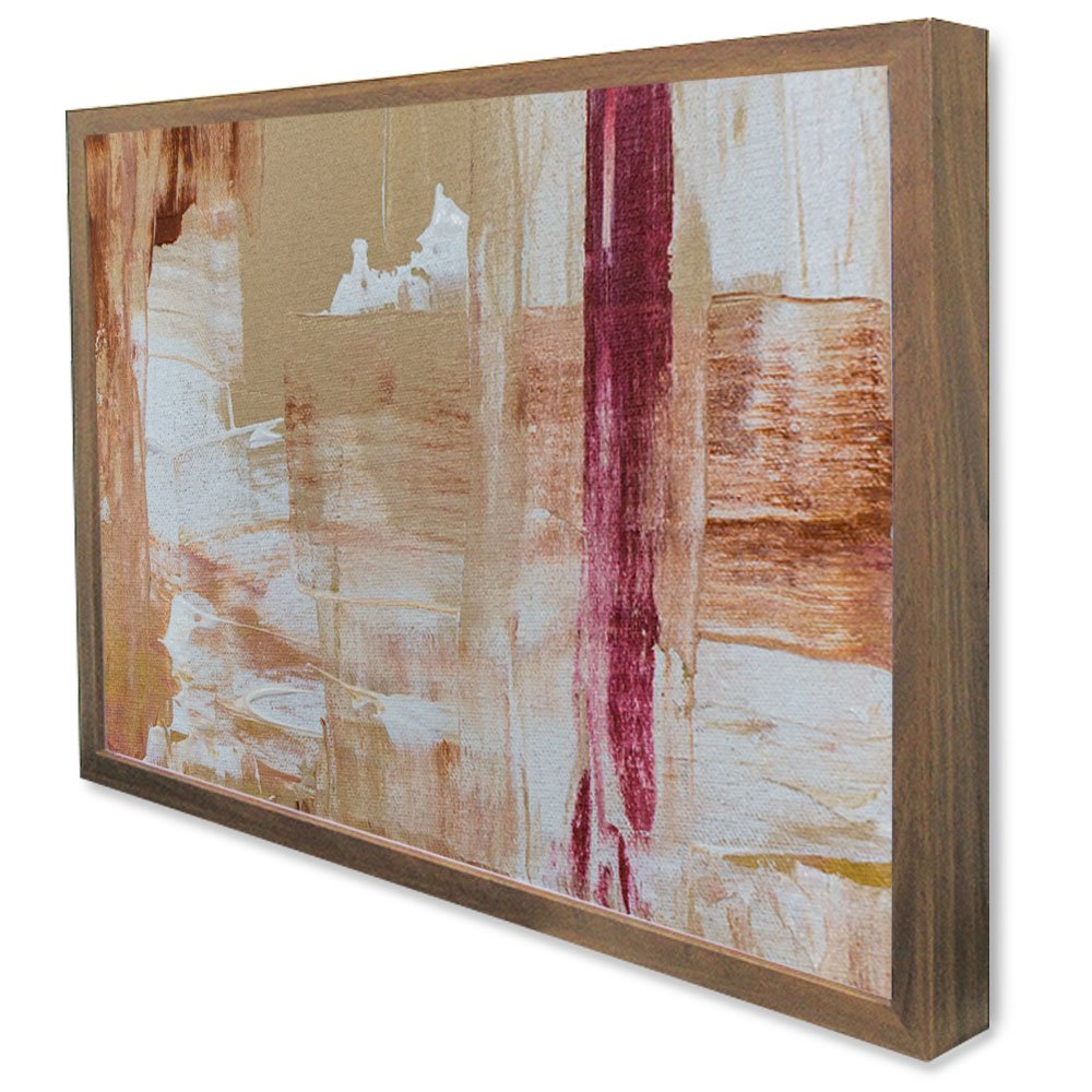 Quadro Decorativo Abstrato Pincelada Moderna em Moldura Caixa Tacolado Moldura Trad 1cm Madeira Escu - 4