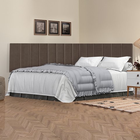 Conjunto de Cabeceira Viuva Solteirão Estofado Suspensa com Proteção Lateral - 128 Cm - Marrom Suede