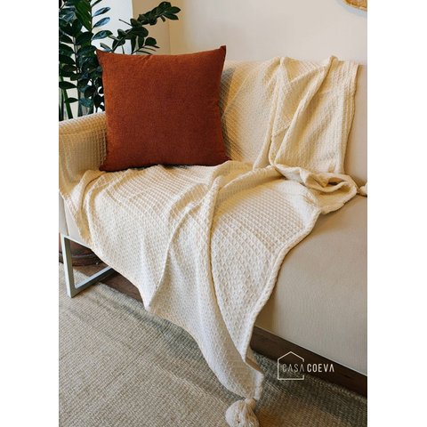 Manta de Sofá 100% Algodão Tear Artesanal Siena Cru 120 x 130 (Solteiro)