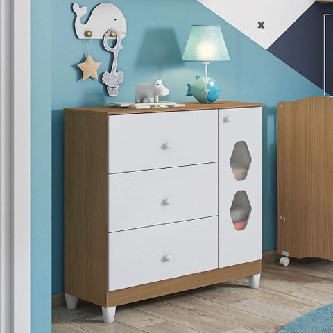 Gaveteiro Dante Infantil 1 Porta 3 Gavetas Branco