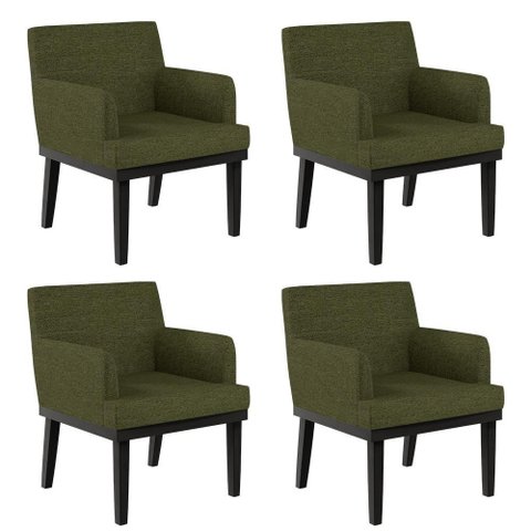 Kit 04 Poltronas Decorativas para Sala de Estar Base Preto Beatriz W01 Linho Verde - Lyam Decor