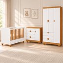 Ver imagem 1 de Dormitório Apolo com Guarda Roupa, Cômoda e Berço Branco Fosco/Savana com Colchão Supreme -