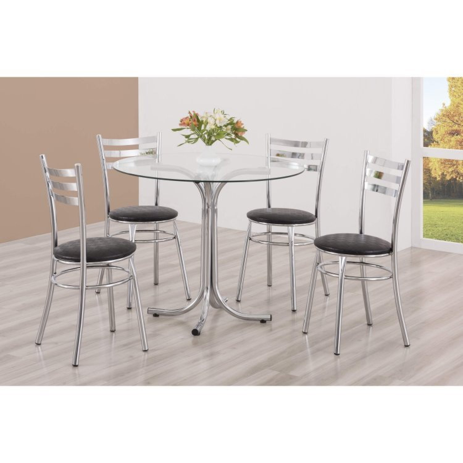 Conjunto 4 cadeiras cromadas para cozinha com reforço + mesa com