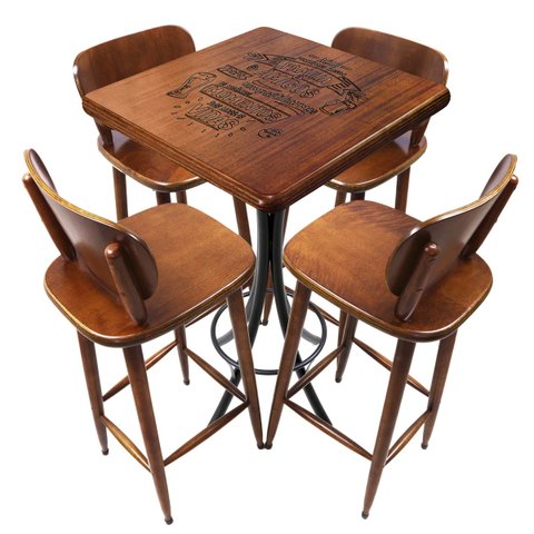 Cj Mesa Madeira 60x60cm - Bistrô Fixa 98cm + 4 Banquetas 73 - Natural - Família e Amigos