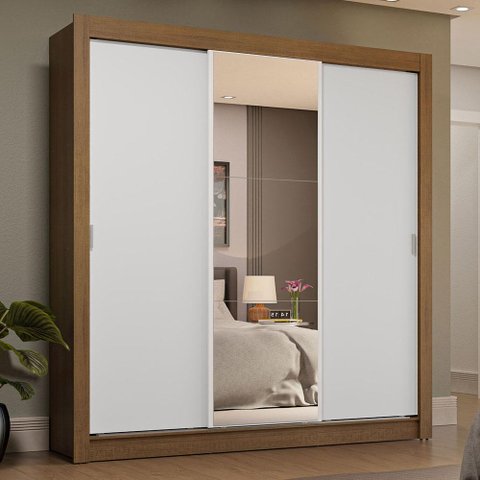 Guarda-roupa Casal 3 Portas de Correr com Espelho 4 Gavetas Rustic/branco Sublime Plus Madesa