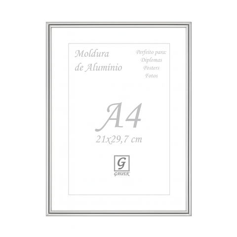 Moldura Alumínio com Vidro Duplo Padrão A4 21x30 Certificado