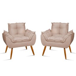 Kit 2 Cadeiras Poltronas Reforçadas Confortáveis Sala Jl Cor:bege - 1