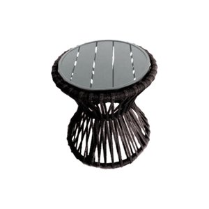 Mesa de Centro Sol em Corda Náutica e Base em Alumínio Cinza 50cm Marrom