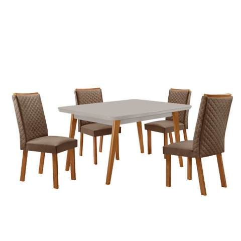 Mesa de Jantar Copper 120cm Madeira Tampo Vidro Canto Copo com 4 Cadeiras Lira