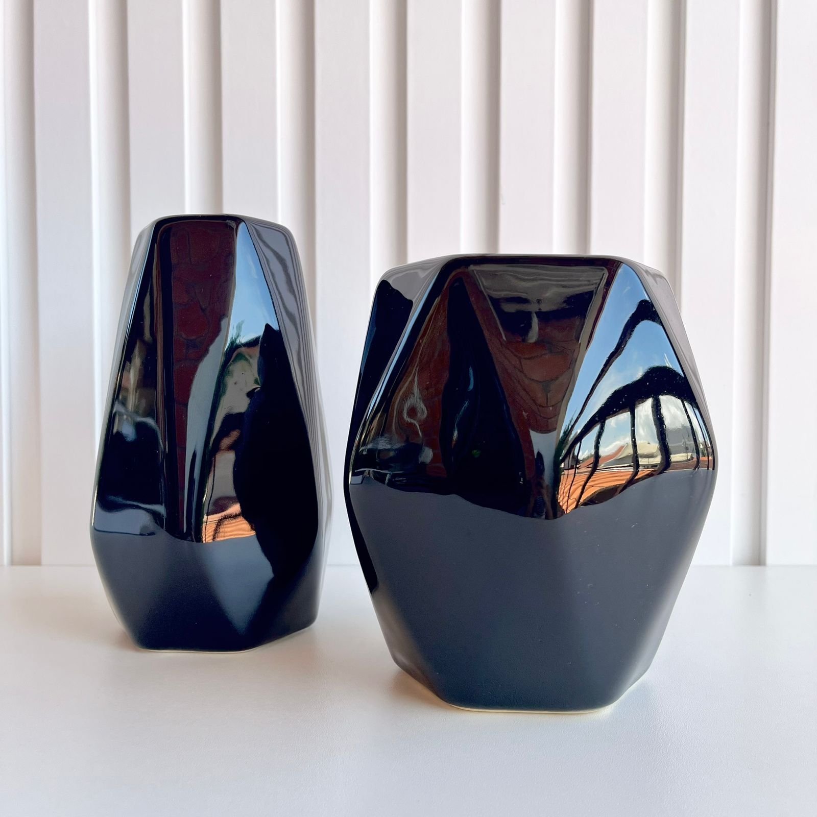 Decoração sala enfeite dupla vaso cachepot preto para mesa - 3
