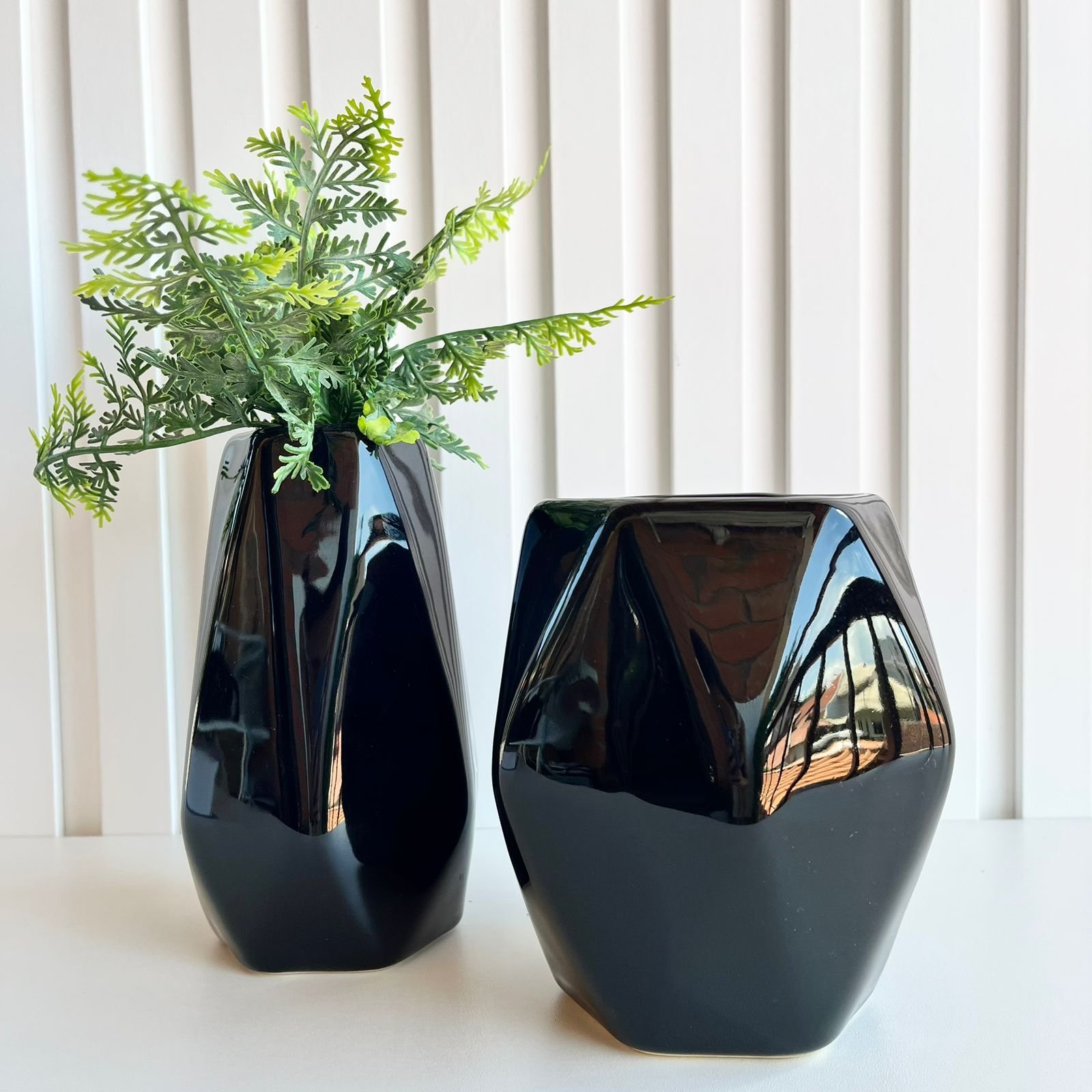 Decoração sala enfeite dupla vaso cachepot preto para mesa - 2