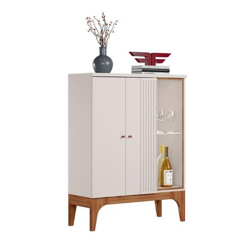 Aparador Bar Buffet Veneza 2 Portas com Adega Interna Off White/matte