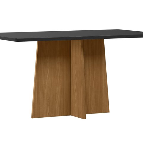 Mesa Sala de Jantar 160cm Tampo MDF/Vidro Moderno Marrom/Ype/Preto