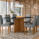 Ver imagem 3 de Mesa Sala de Jantar 160cm Tampo MDF/Vidro Moderno Marrom/Ype/Preto